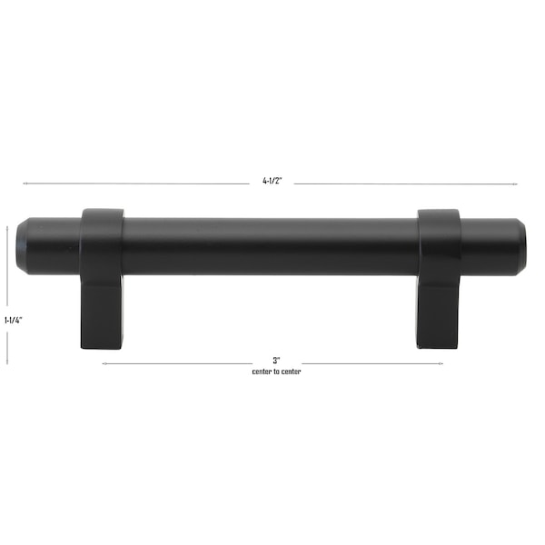 Gliderite Hardware 3 in. Center to Center Matte Black Solid Steel Bar Pull - 4005-76-MB, 25PK - 4005-76-MB-25