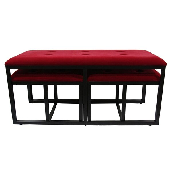 Homeroots Modern Black & Red Metal Bench Set - 3 Piece - 469319