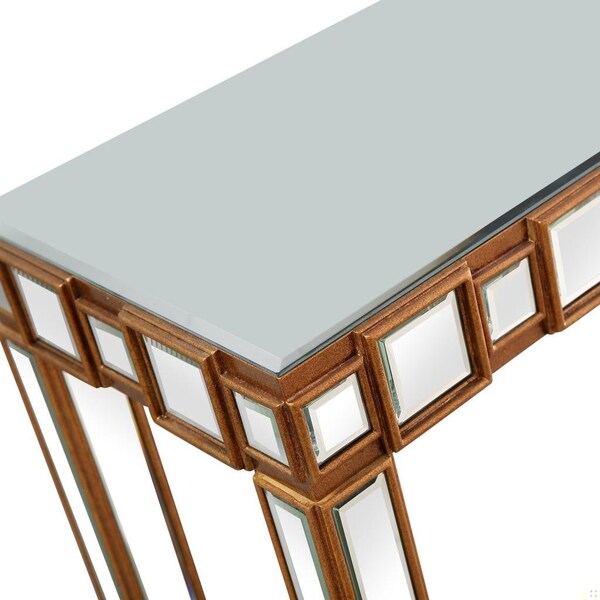 Homeroots 31 x 43.25 x 15 in. Gold Square Reflective Mirror Console Table - 396846