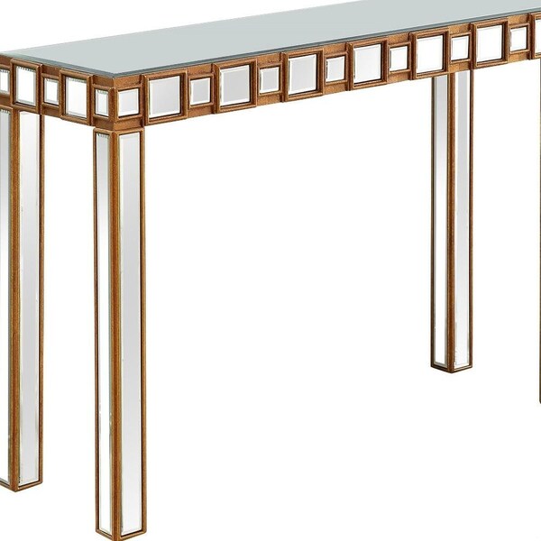 Homeroots 31 x 43.25 x 15 in. Gold Square Reflective Mirror Console Table - 396846