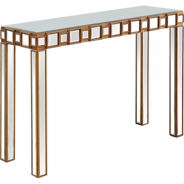 Homeroots 31 x 43.25 x 15 in. Gold Square Reflective Mirror Console Table - 396846
