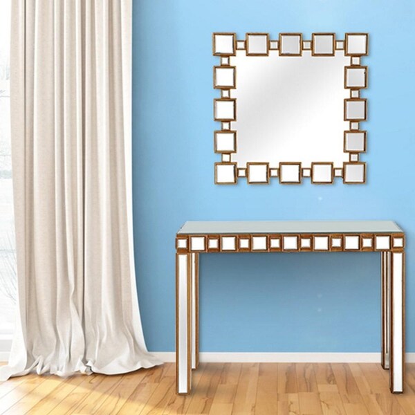 Homeroots 31 x 43.25 x 15 in. Gold Square Reflective Mirror Console Table - 396846