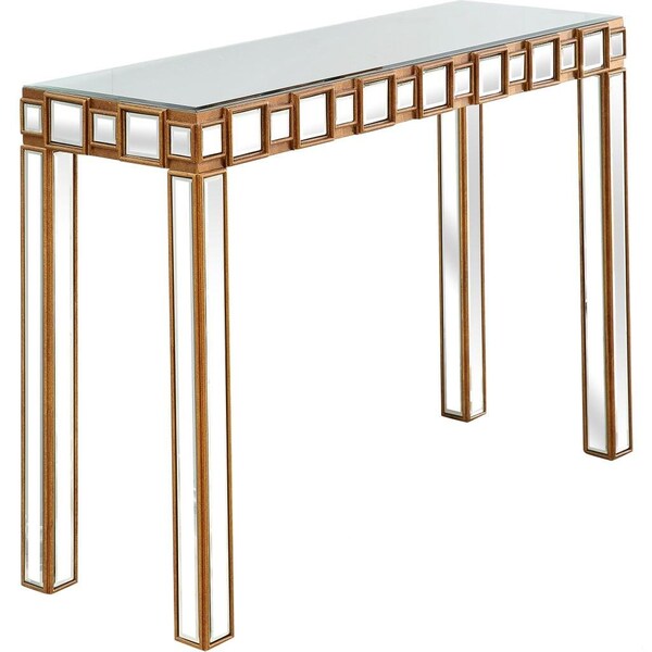 Homeroots 31 x 43.25 x 15 in. Gold Square Reflective Mirror Console Table - 396846