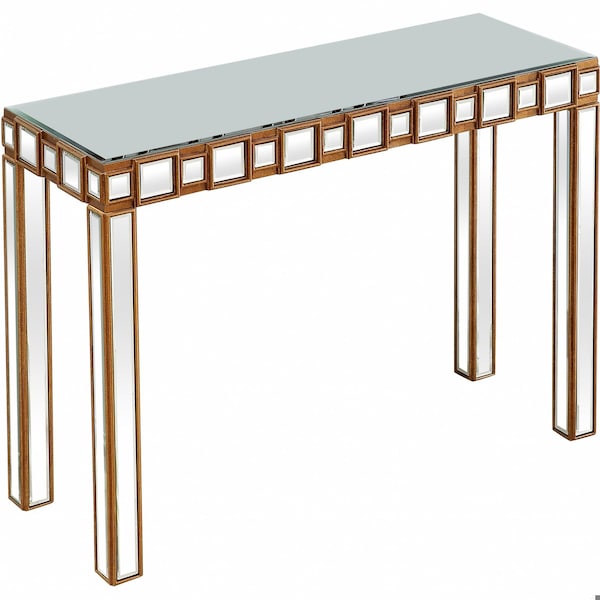 Homeroots 31 x 43.25 x 15 in. Gold Square Reflective Mirror Console Table - 396846