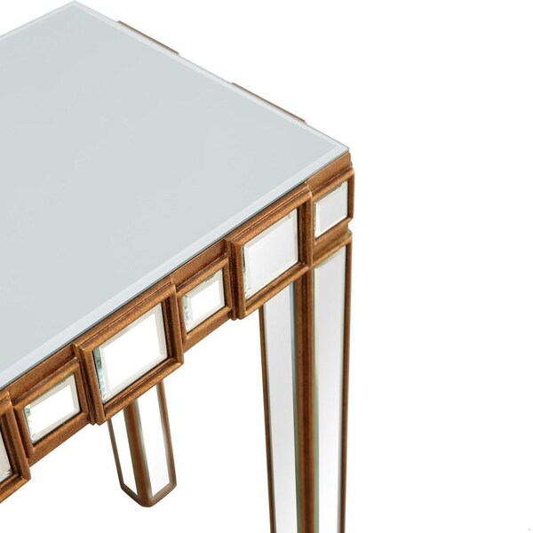 Homeroots 31 x 43.25 x 15 in. Gold Square Reflective Mirror Console Table - 396846
