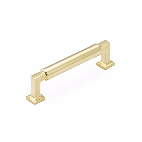 Schaub 4in Center to Center Haniburton Cabinet Pull Unlacquered Brass Finish - 474-UNBR