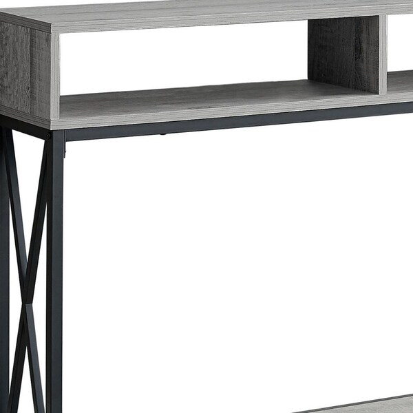 Homeroots 48 in. Rectangular Grey with Black Metal Hall Console with 2 Shelves Accent Table - 376508