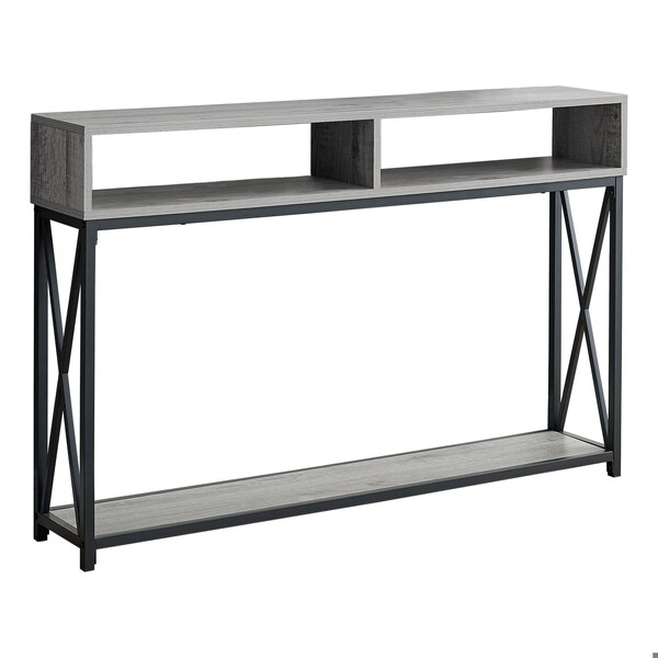 Homeroots 48 in. Rectangular Grey with Black Metal Hall Console with 2 Shelves Accent Table - 376508
