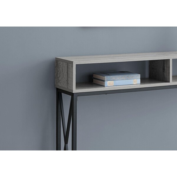 Homeroots 48 in. Rectangular Grey with Black Metal Hall Console with 2 Shelves Accent Table - 376508