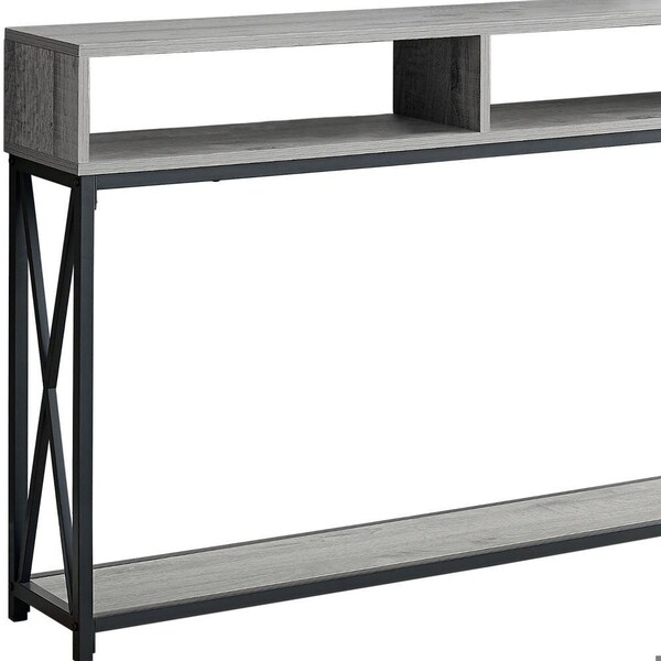 Homeroots 48 in. Rectangular Grey with Black Metal Hall Console with 2 Shelves Accent Table - 376508