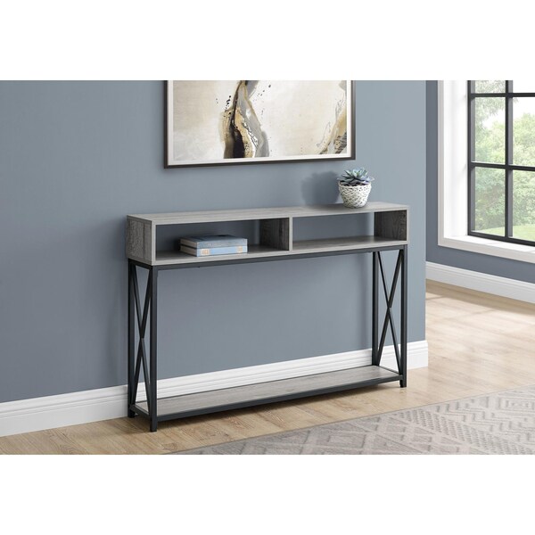 Homeroots 48 in. Rectangular Grey with Black Metal Hall Console with 2 Shelves Accent Table - 376508