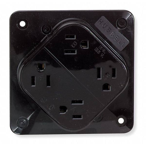 Hubbell Receptacle, 15 A Amps, 125V AC, Surface Mount, Quad Outlet, 5-15R, Brown - HBL415