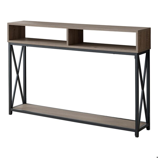 Homeroots 48 in. Rectangular Taupe with Black Metal Hall Console with 2 Shelves Accent Table - 376509