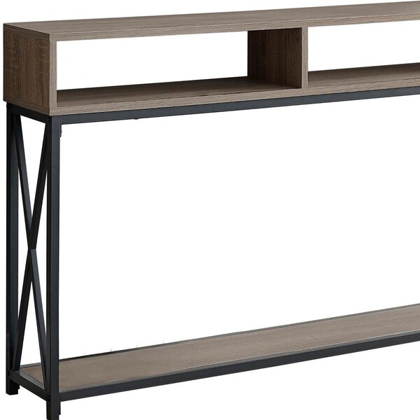 Homeroots 48 in. Rectangular Taupe with Black Metal Hall Console with 2 Shelves Accent Table - 376509