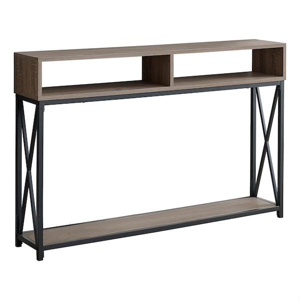 Homeroots 48 in. Rectangular Taupe with Black Metal Hall Console with 2 Shelves Accent Table - 376509