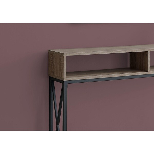 Homeroots 48 in. Rectangular Taupe with Black Metal Hall Console with 2 Shelves Accent Table - 376509