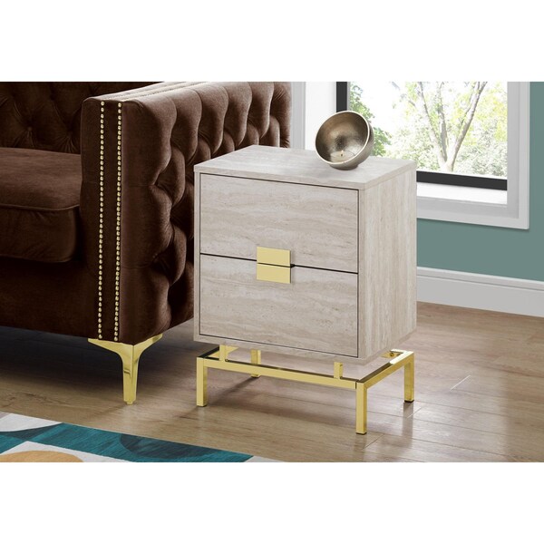 Homeroots 23.5 in. Beige Marble Particle Board & Gold Metal Accent Table - 333236