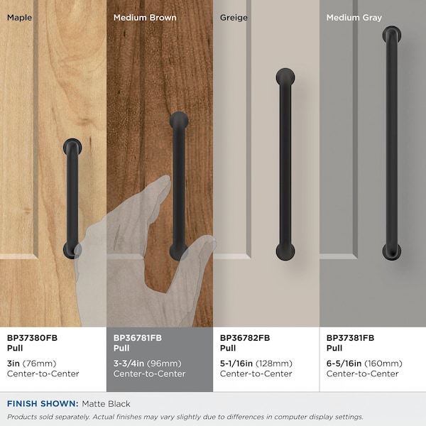 Amerock Factor 3-3/4 in 96 mm Center-to-Center Matte Black Cabinet Pull - BP36781FB