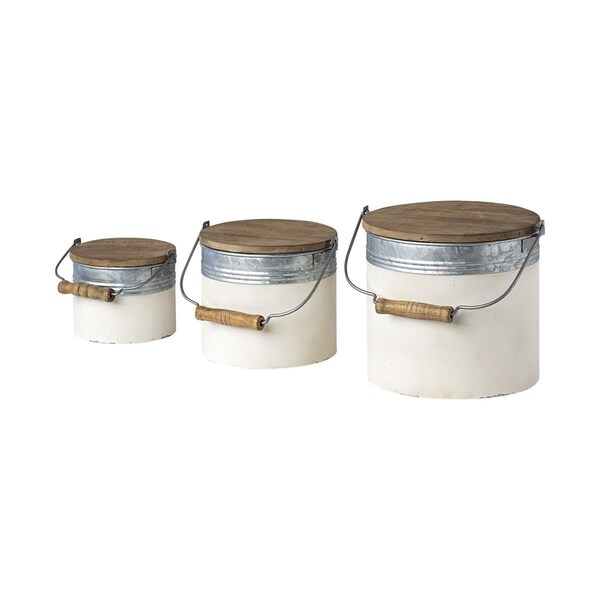 Homeroots 13 x 7 x 8 in. Rustic White Metal Storage Cans - 392587