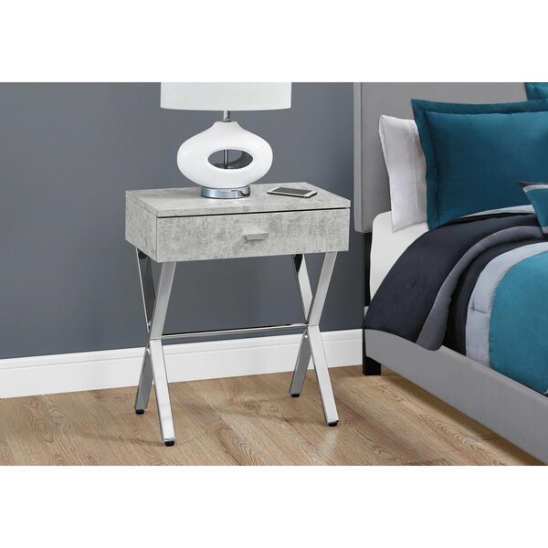 Homeroots 22.25 in. Grey Cement Particle Board & Chrome Metal Accent Table - 333132
