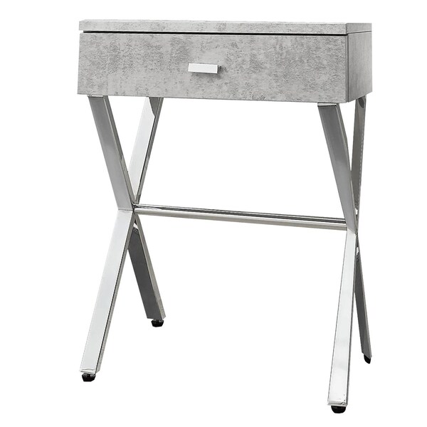 Homeroots 22.25 in. Grey Cement Particle Board & Chrome Metal Accent Table - 333132