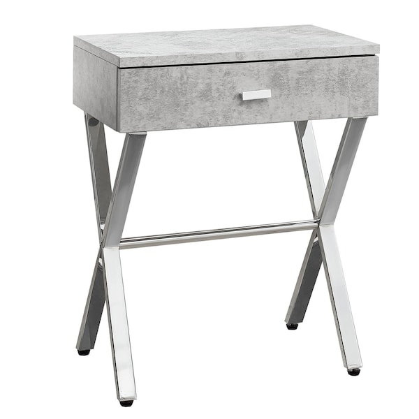 Homeroots 22.25 in. Grey Cement Particle Board & Chrome Metal Accent Table - 333132