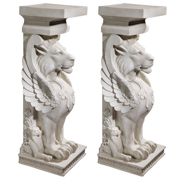 Design Toscano Trapezophoron Sculptural Winged Lion Pedestal, PK 2 - JE9122391