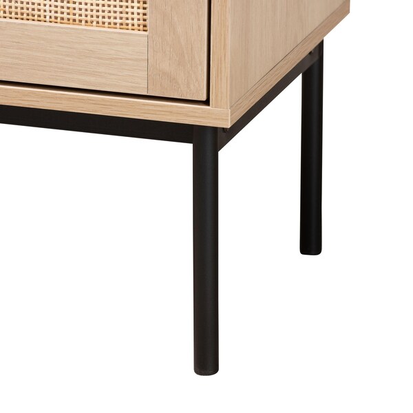 Baxton Studio Sherwin Mid-Century Modern Light Brown and Black 2-Door Storage Cabinet with Woven Rattan Accent - 233-13223-ZORO
