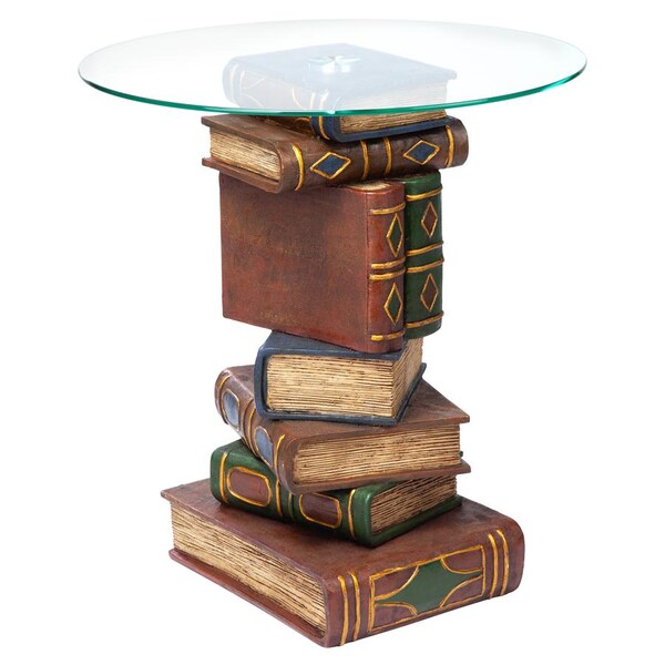 Design Toscano Stacked Volumes Sculptural Glass-Topped Book Table - KY4049