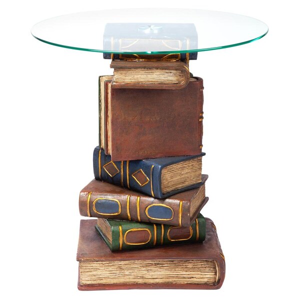 Design Toscano Stacked Volumes Sculptural Glass-Topped Book Table - KY4049