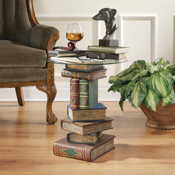 Design Toscano Stacked Volumes Sculptural Glass-Topped Book Table - KY4049