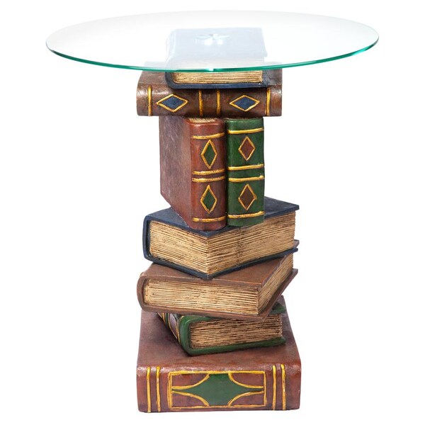 Design Toscano Stacked Volumes Sculptural Glass-Topped Book Table - KY4049