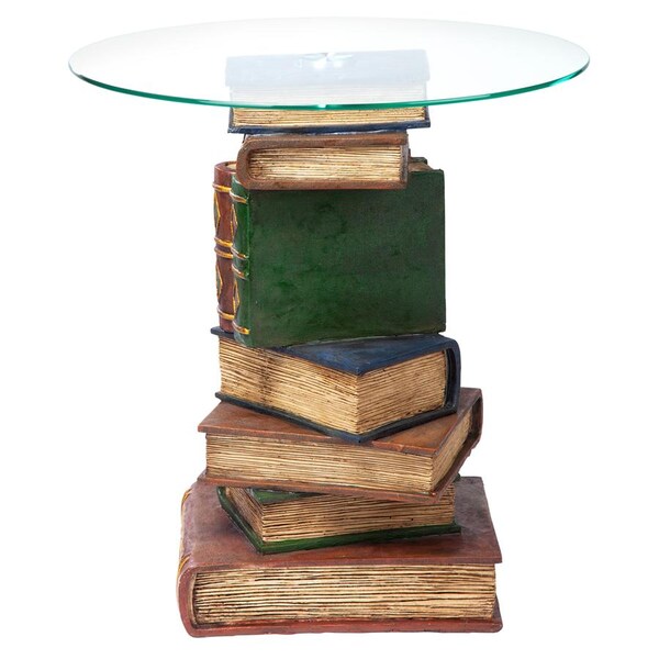 Design Toscano Stacked Volumes Sculptural Glass-Topped Book Table - KY4049