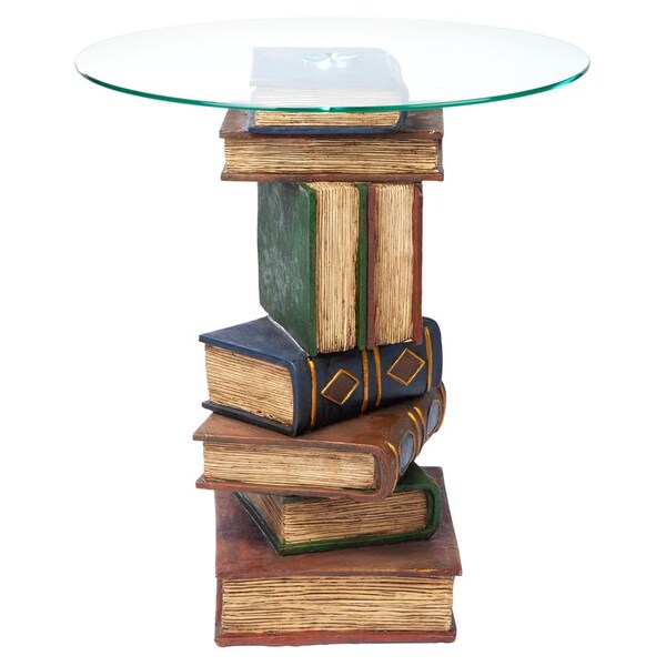 Design Toscano Stacked Volumes Sculptural Glass-Topped Book Table - KY4049