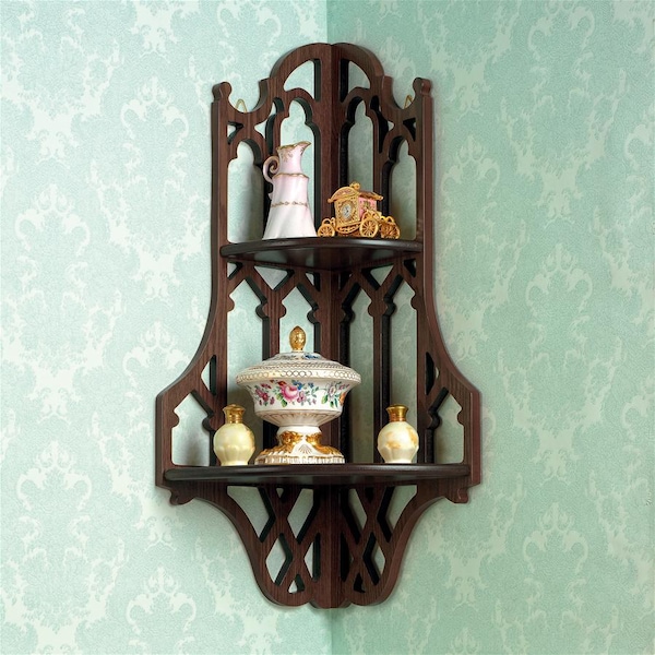 Design Toscano Canterbury Cathedral Gothic Wooden Corner Shelf - BN1325