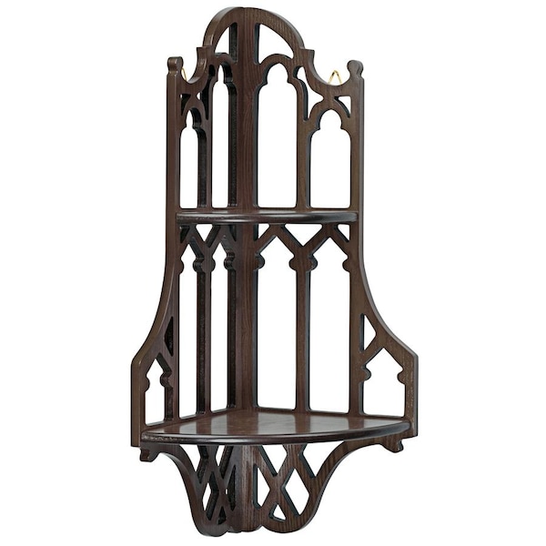 Design Toscano Canterbury Cathedral Gothic Wooden Corner Shelf - BN1325