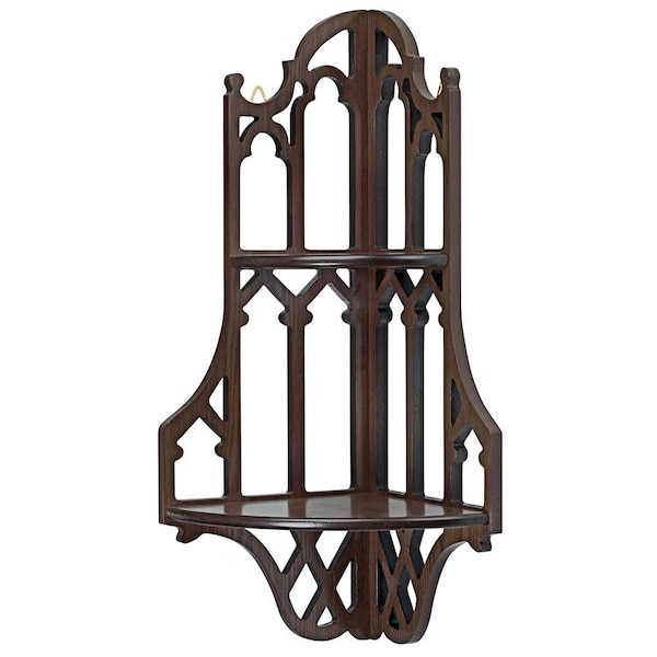 Design Toscano Canterbury Cathedral Gothic Wooden Corner Shelf - BN1325
