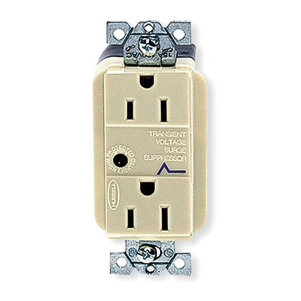 Hubbell Receptacle, 15 A Amps, 125V AC, Flush Mount, Decorator Duplex Outlet, 5-15R, Ivory - HBL5260ISA