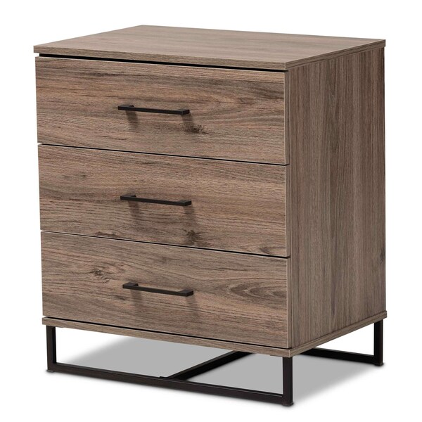 Baxton Studio Daxton Modern & Contemporary Rustic Oak Finished Wood 3-Drawer Storage Chest - 202-11307