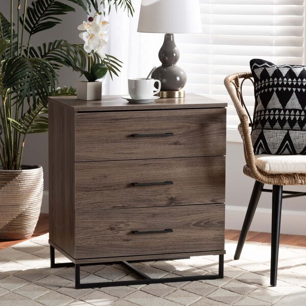 Baxton Studio Daxton Modern & Contemporary Rustic Oak Finished Wood 3-Drawer Storage Chest - 202-11307