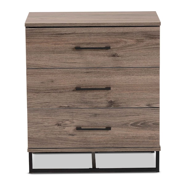 Baxton Studio Daxton Modern & Contemporary Rustic Oak Finished Wood 3-Drawer Storage Chest - 202-11307