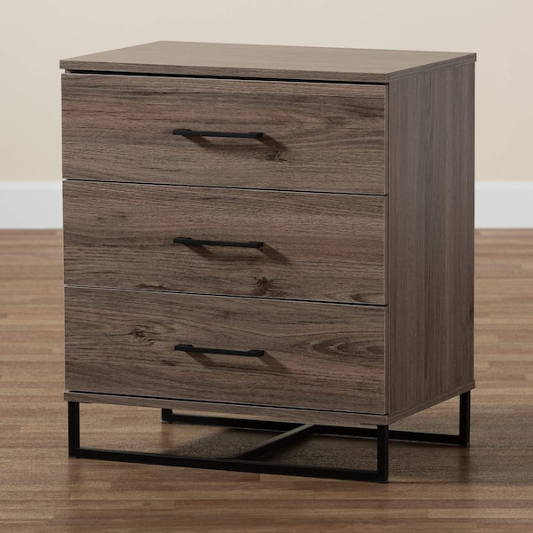 Baxton Studio Daxton Modern & Contemporary Rustic Oak Finished Wood 3-Drawer Storage Chest - 202-11307