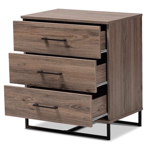 Baxton Studio Daxton Modern & Contemporary Rustic Oak Finished Wood 3-Drawer Storage Chest - 202-11307