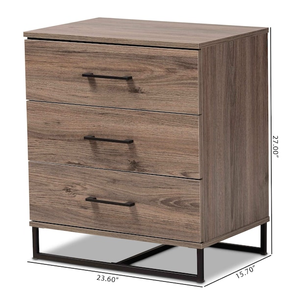 Baxton Studio Daxton Modern & Contemporary Rustic Oak Finished Wood 3-Drawer Storage Chest - 202-11307