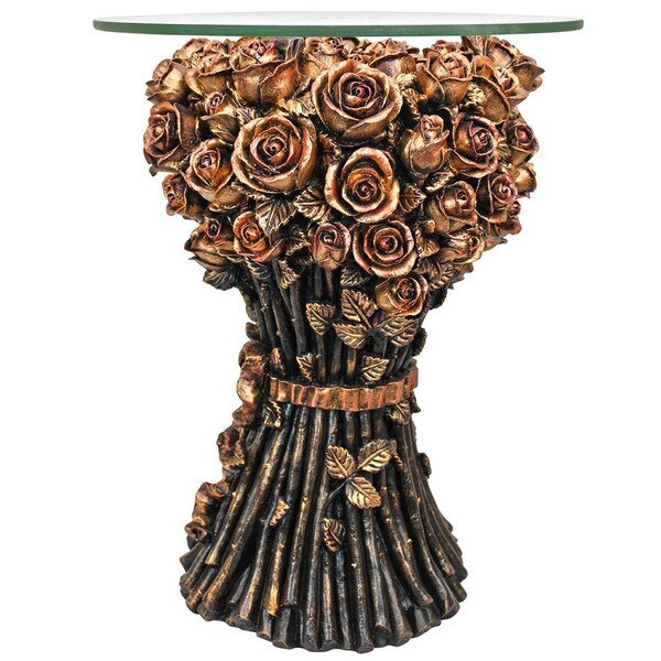 Design Toscano Table of Roses Glass-Topped Sculptural Table - EU9358