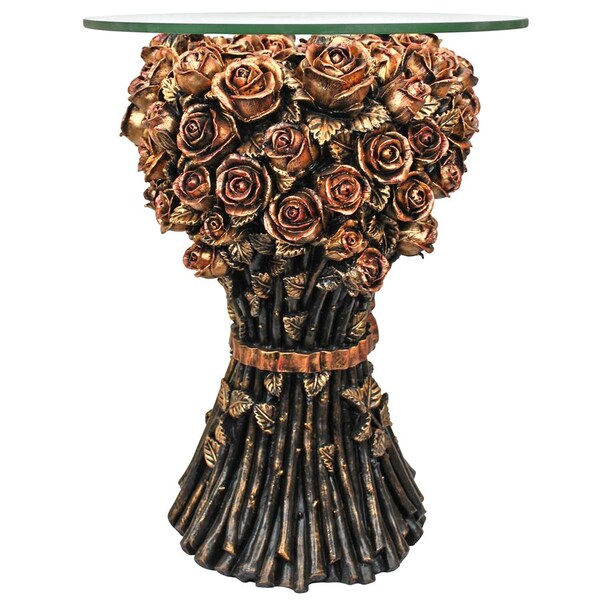 Design Toscano Table of Roses Glass-Topped Sculptural Table - EU9358