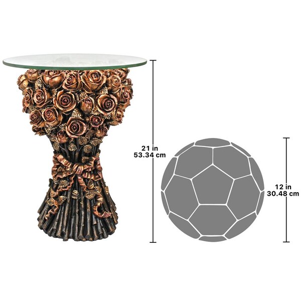 Design Toscano Table of Roses Glass-Topped Sculptural Table - EU9358