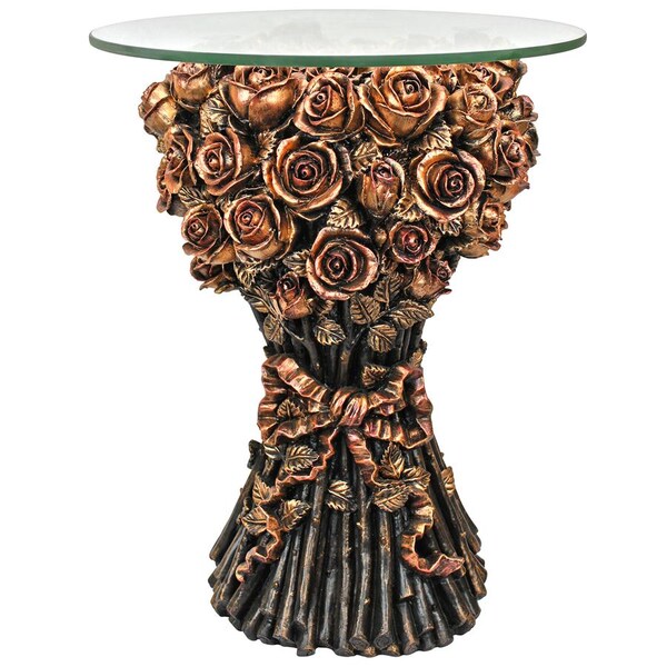 Design Toscano Table of Roses Glass-Topped Sculptural Table - EU9358