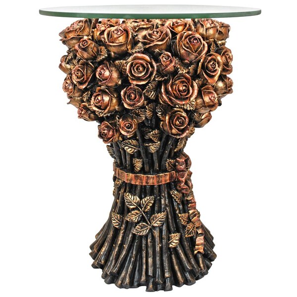 Design Toscano Table of Roses Glass-Topped Sculptural Table - EU9358