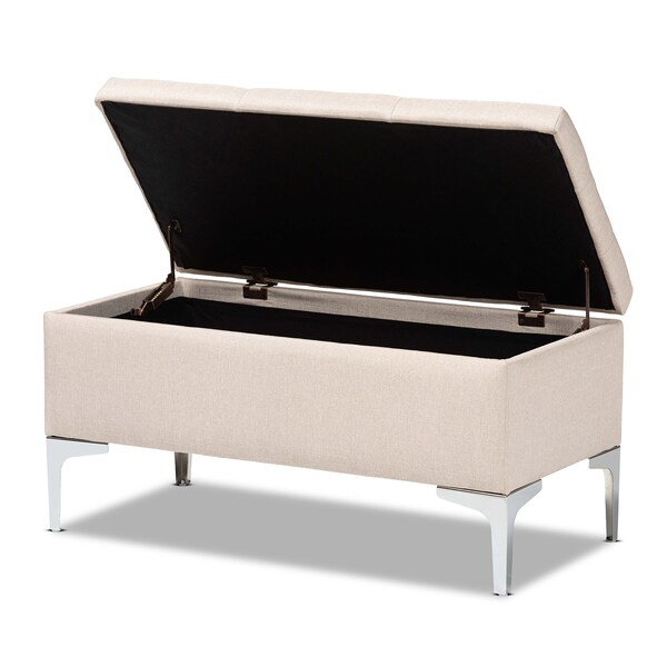 Baxton Studio Mabel Modern and Contemporary Transitional Beige Fabric and Silver Finished Metal Storage Ottoman - 175-11229-ZORO